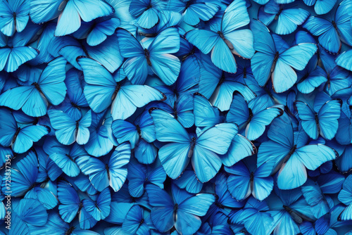 A dense collection of blue butterflies creating a stunning natural pattern. photo