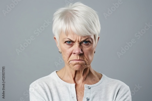 Angry belligerent senior woman looking at the camera photo