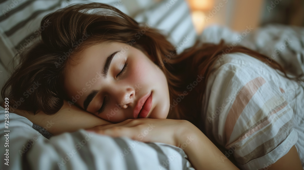 beautiful young girl sleeping in bed, pillow, blanket, lifestyle, dreams, woman, portrait, closed eyes, daily routine, health, sheet, bed linen, top view, sleep beautiful young girl sleeping in bed, pillow, blanket, lifestyle, dreams, woman, portrait, closed eyes, daily routine, health, sheet, bed linen, top view, sleep