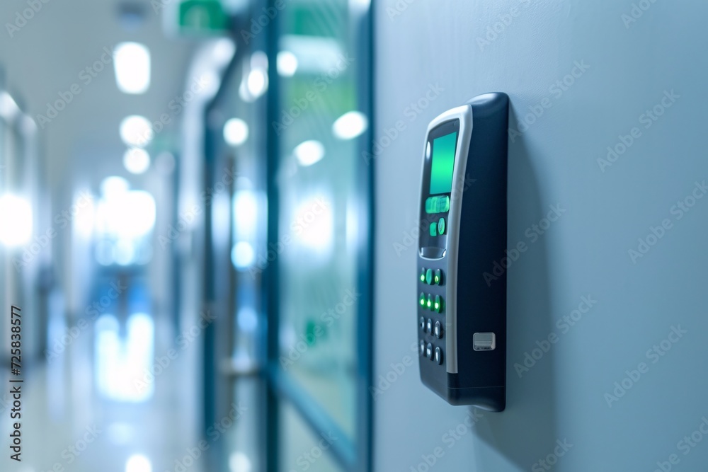 Finger print scan access control system machine on wall Finger print scan access control system machine on wall