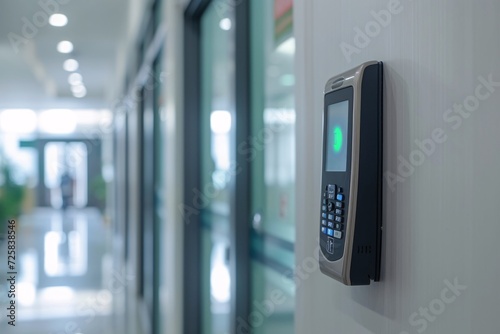 Finger print scan access control system machine on wall