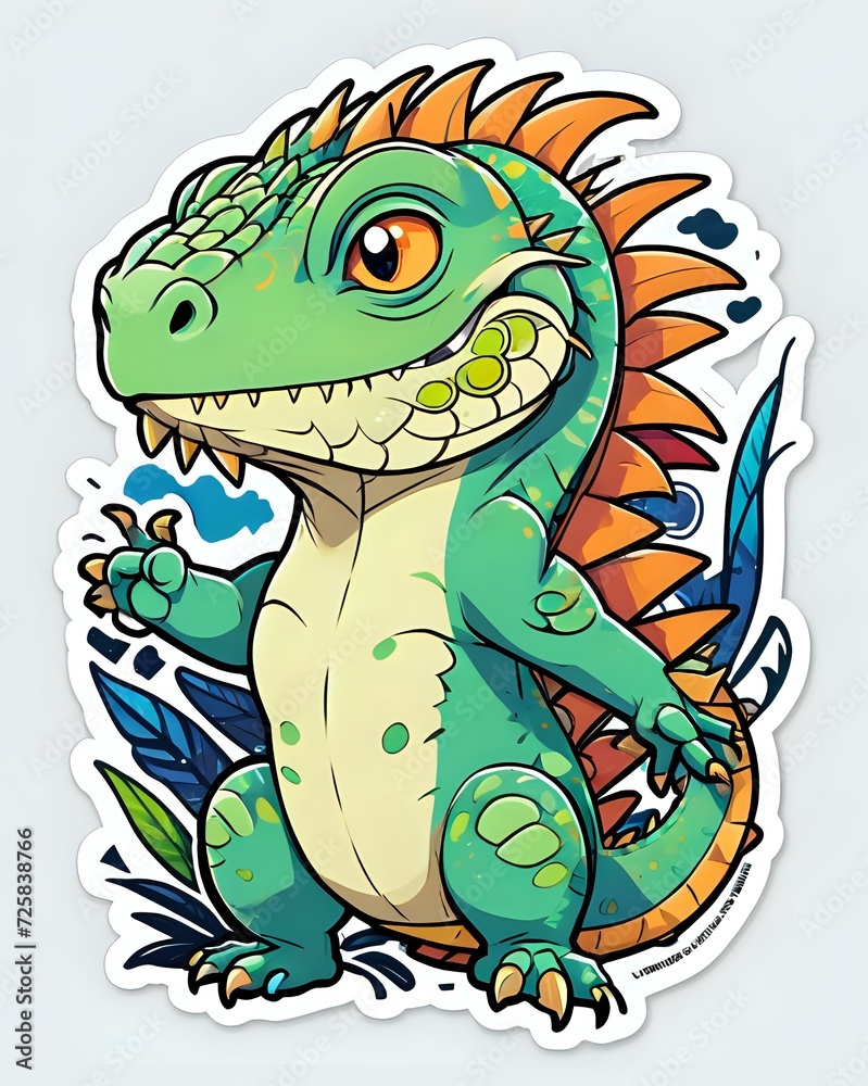 Fototapeta premium Illustration of a cute Iguana sticker with vibrant colors and a playful expression