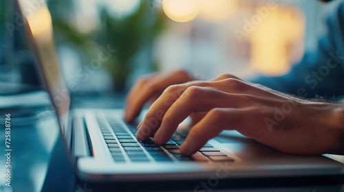 A modern laptop's keyboard being typed on by a person, captured in a close-up photo.