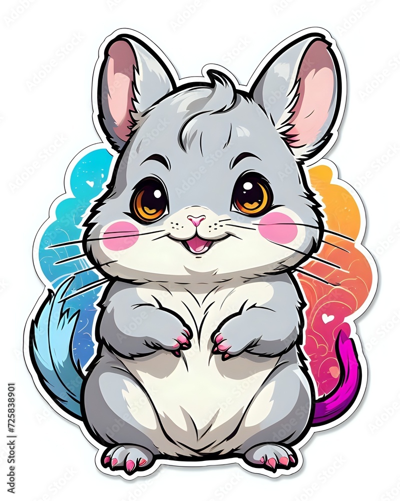 Illustration of a cute Chinchillas sticker with vibrant colors and a playful expression Illustration of a cute Chinchillas sticker with vibrant colors and a playful expression