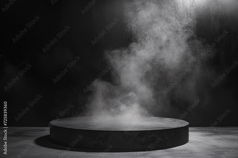 Podium black dark smoke background product platform