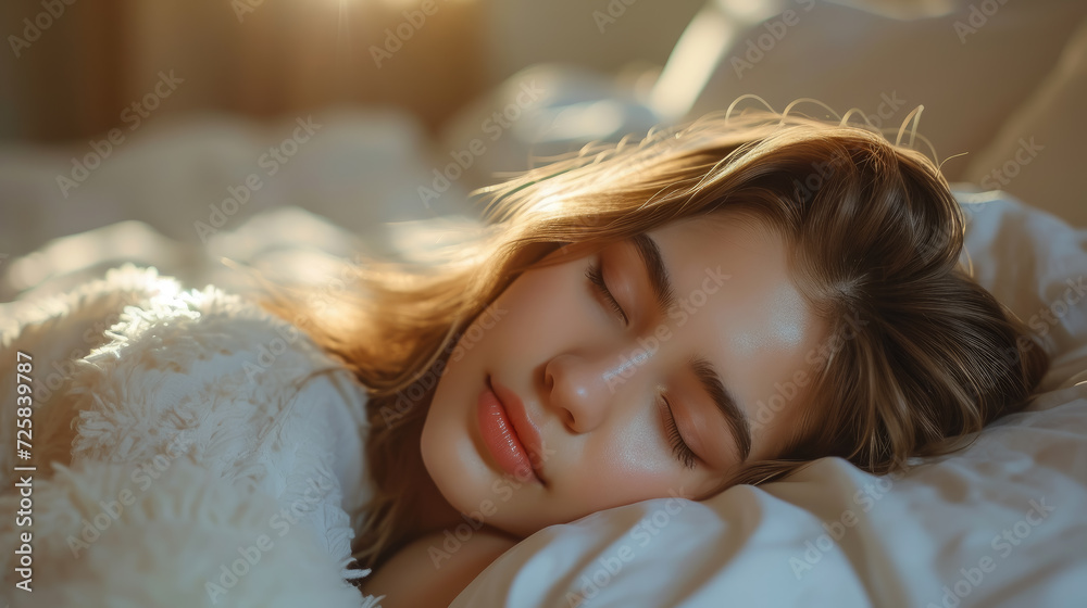 beautiful young girl sleeping in bed, pillow, blanket, lifestyle, dreams, woman, portrait, closed eyes, daily routine, health, sheet, bed linen, top view, sleep beautiful young girl sleeping in bed, pillow, blanket, lifestyle, dreams, woman, portrait, closed eyes, daily routine, health, sheet, bed linen, top view, sleep