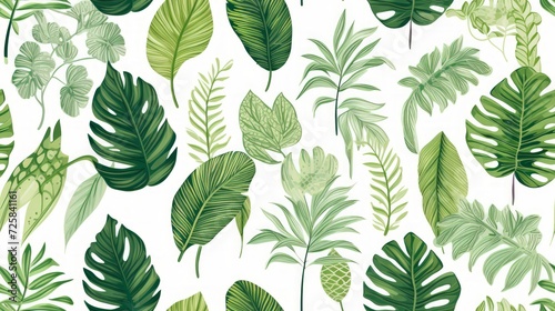 jungle plants seamless pattern isolated on white background. Generative Ai