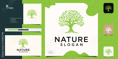 Tree icon concept of a stylized tree with leaves, perfect for use with text. logo and business card design.