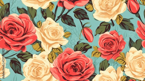seamless pattern of roses with leaves and flowers. Generative Ai