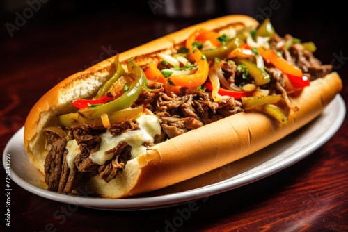 cheesesteak dish take away closeup. Fast food delivery.  photo