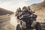 diverse people using wheelchairs on adventure trip with friends living full life, active lifestyle and looking happy