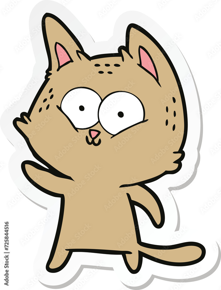 sticker of a cartoon cat waving sticker of a cartoon cat waving