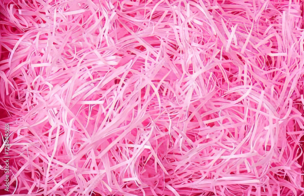 Bright pink paper packing material. Shredded paper filler as a textured background. Bright pink paper packing material. Shredded paper filler as a textured background.