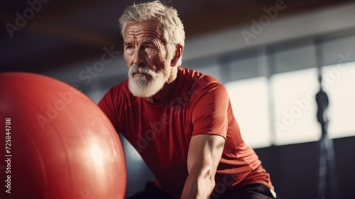 An older man holding a large red ball. Perfect for sports, recreation, and playtime concepts © Fotograf