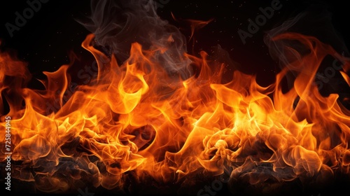 A close-up shot of a fire on a black background. Perfect for adding a warm and dynamic element to any design or project