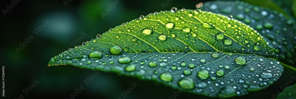 Water Droplets on a Green Leaf Water Droplets on a Green Leaf