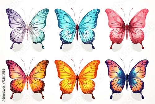 butterflies collection colorful isolated on white 