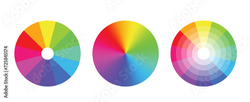 Color wheel guide. Color wheel schemes. Set of different color circles.