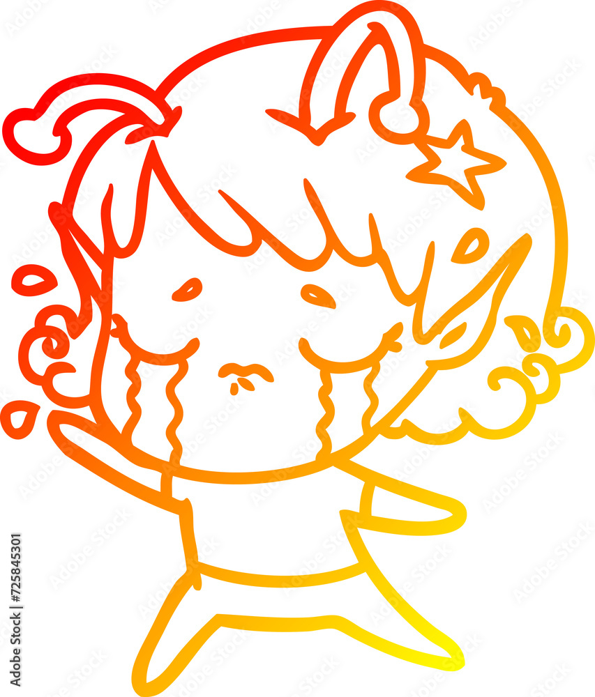warm gradient line drawing cartoon crying alien girl