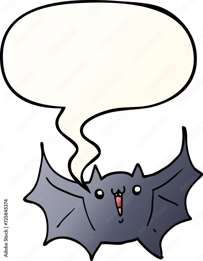 cartoon happy vampire bat and speech bubble in smooth gradient style
