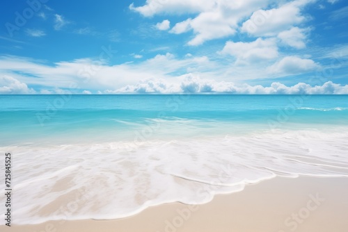 beautiful sandy beach and soft blue ocean wave.   opy space for a product 