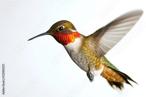 Close up macro photography of a hummingbird on white background. Very detailed macro photography