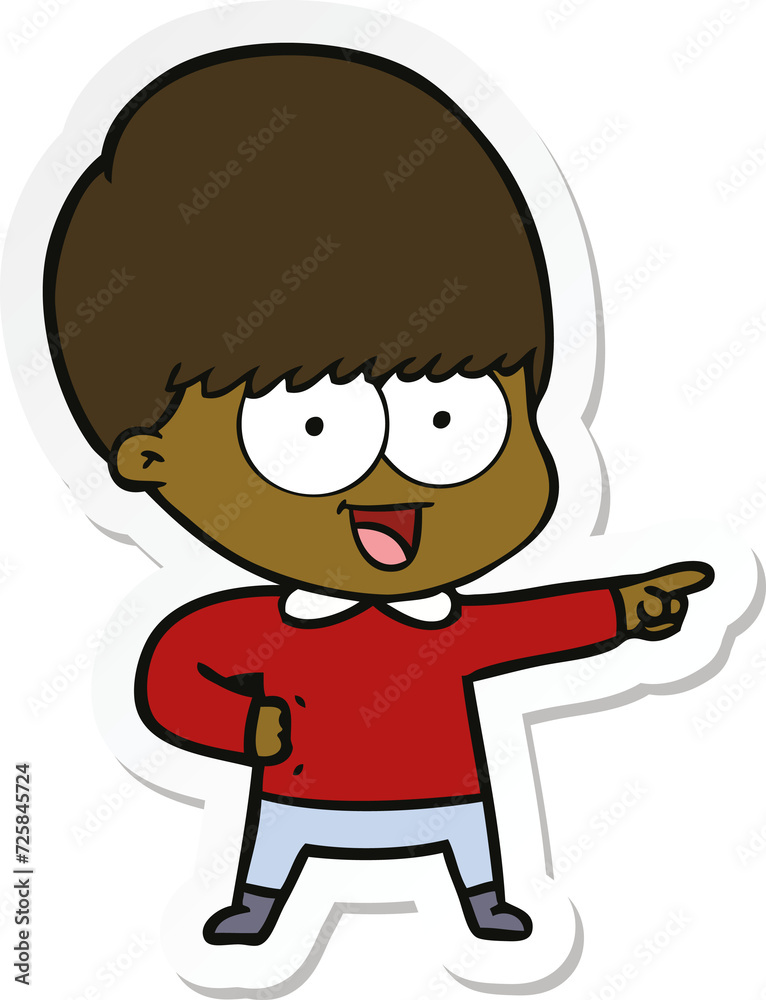 sticker of a happy cartoon boy pointing sticker of a happy cartoon boy pointing