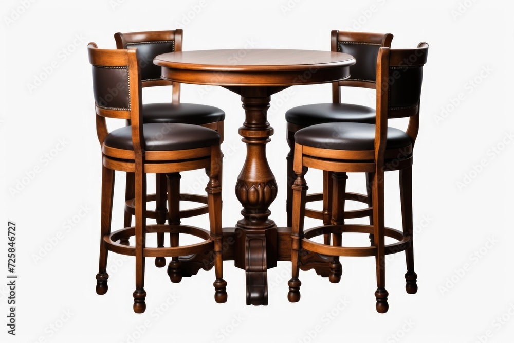 A simple wooden table with four chairs placed around it. Perfect for dining or gathering with friends and family A simple wooden table with four chairs placed around it. Perfect for dining or gathering with friends and family