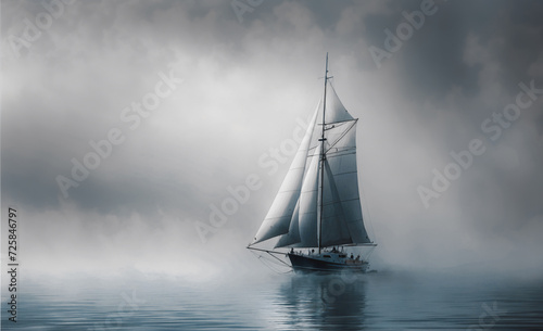 lonely sailing ship at sea