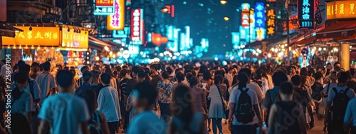 Asian People Crowd At Night Backdrop Generative AI © Johnathan