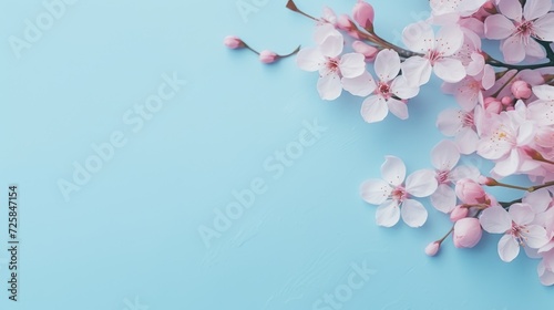 A bunch of pink flowers on a blue surface. Perfect for adding a pop of color to any design project