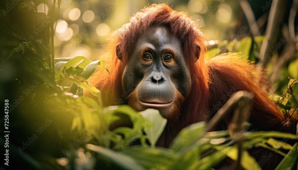 A Close Up of a Orangutan Monkey in a Forest