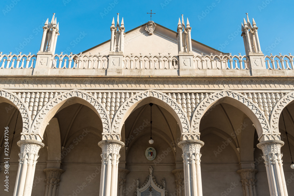 Facade of Santo Stefano Cathedral in Piazza Duomo in the historical center of Biella, Piedmont, Italy