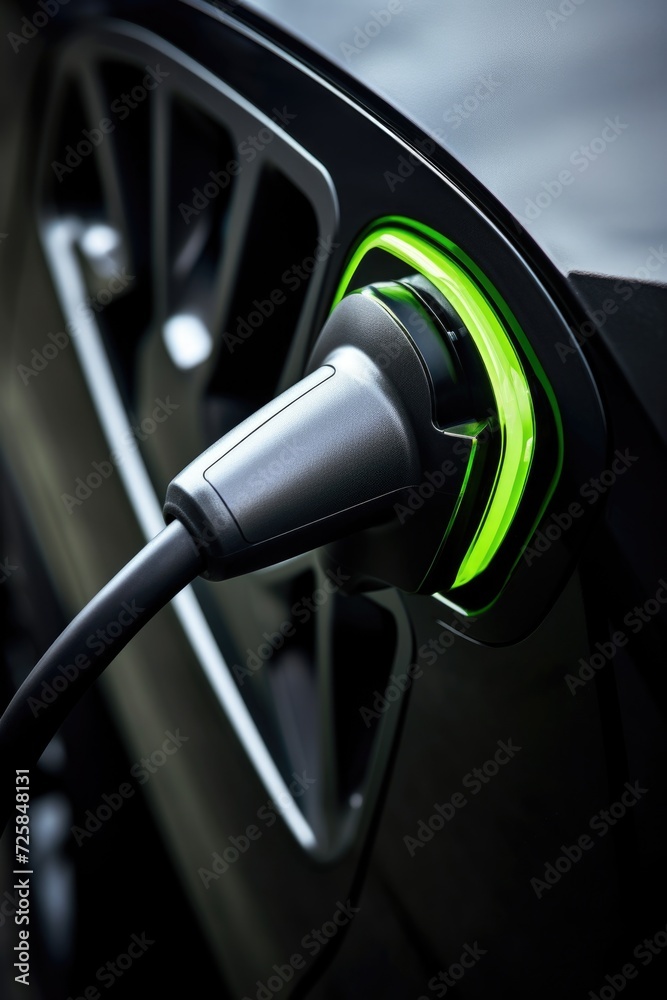 A detailed close-up of a car's charging cable. Perfect for illustrating electric vehicle charging infrastructure.
