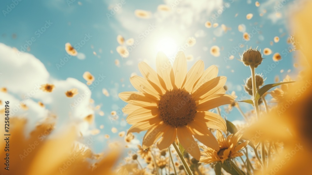 A beautiful field of yellow flowers illuminated by the sun. Perfect for nature and landscape photography A beautiful field of yellow flowers illuminated by the sun. Perfect for nature and landscape photography