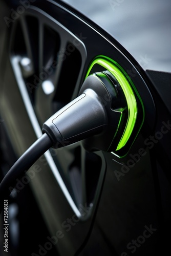 A detailed close-up of a car's charging cable. Perfect for illustrating electric vehicle charging infrastructure. © Fotograf