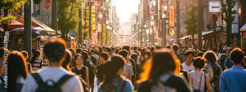 Asian Crowd Busy Backdrop Generative AI