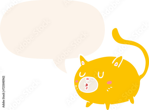 cartoon happy cat and speech bubble in retro style