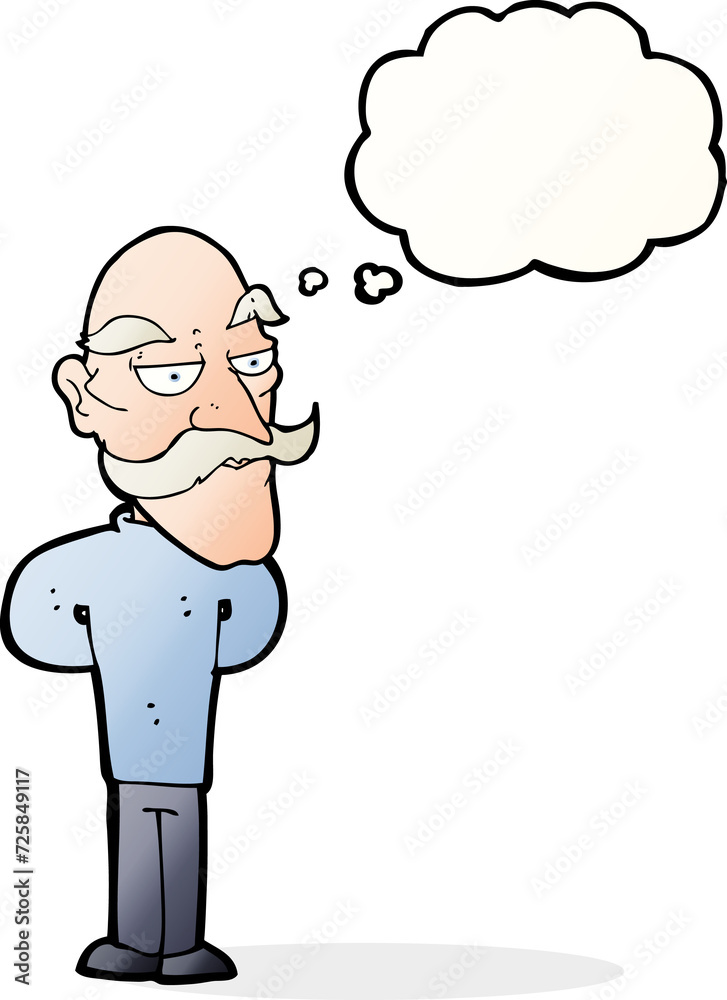 cartoon old man with mustache with thought bubble cartoon old man with mustache with thought bubble