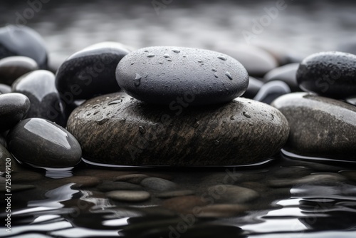 A pile of rocks sitting on top of a body of water. Suitable for various nature-related themes