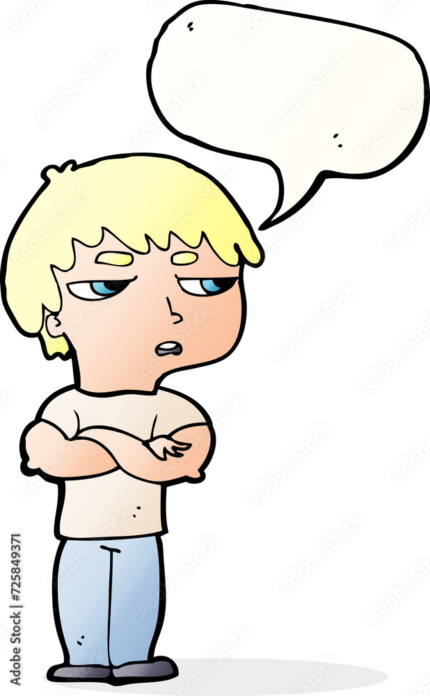cartoon annoyed boy with speech bubble