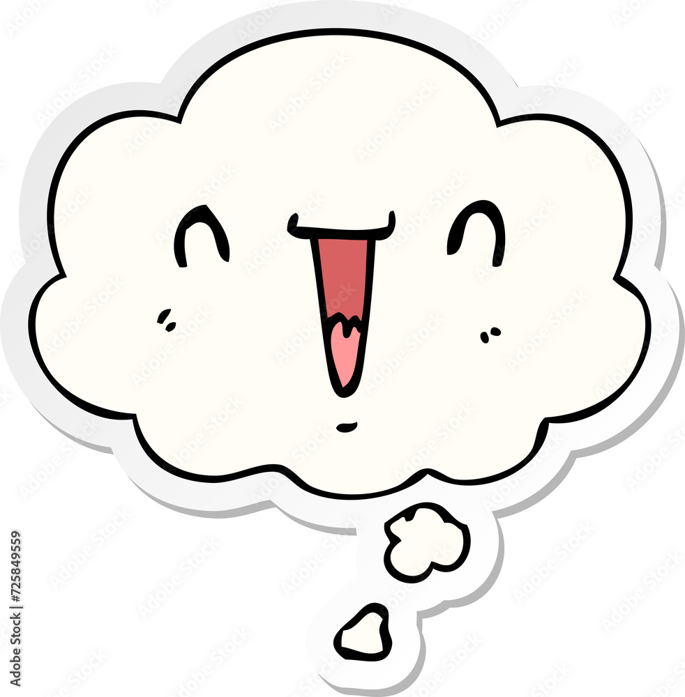 cute happy cartoon face and thought bubble as a printed sticker cute happy cartoon face and thought bubble as a printed sticker