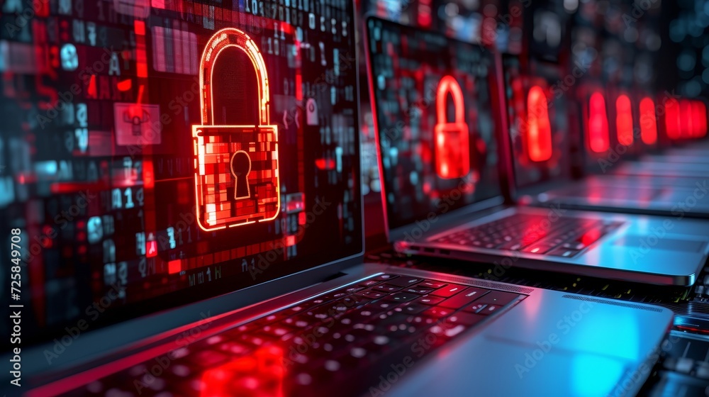 Vigilant Safeguards: Laptop Security Signs Under Lock Symbol Vigilant Safeguards: Laptop Security Signs Under Lock Symbol