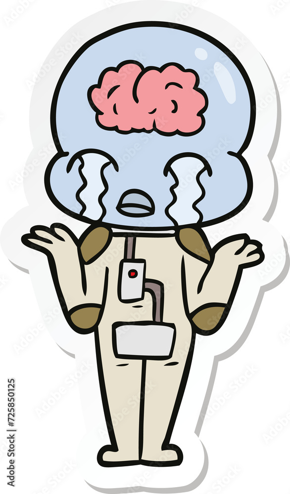 Fototapeta premium sticker of a cartoon big brain alien crying