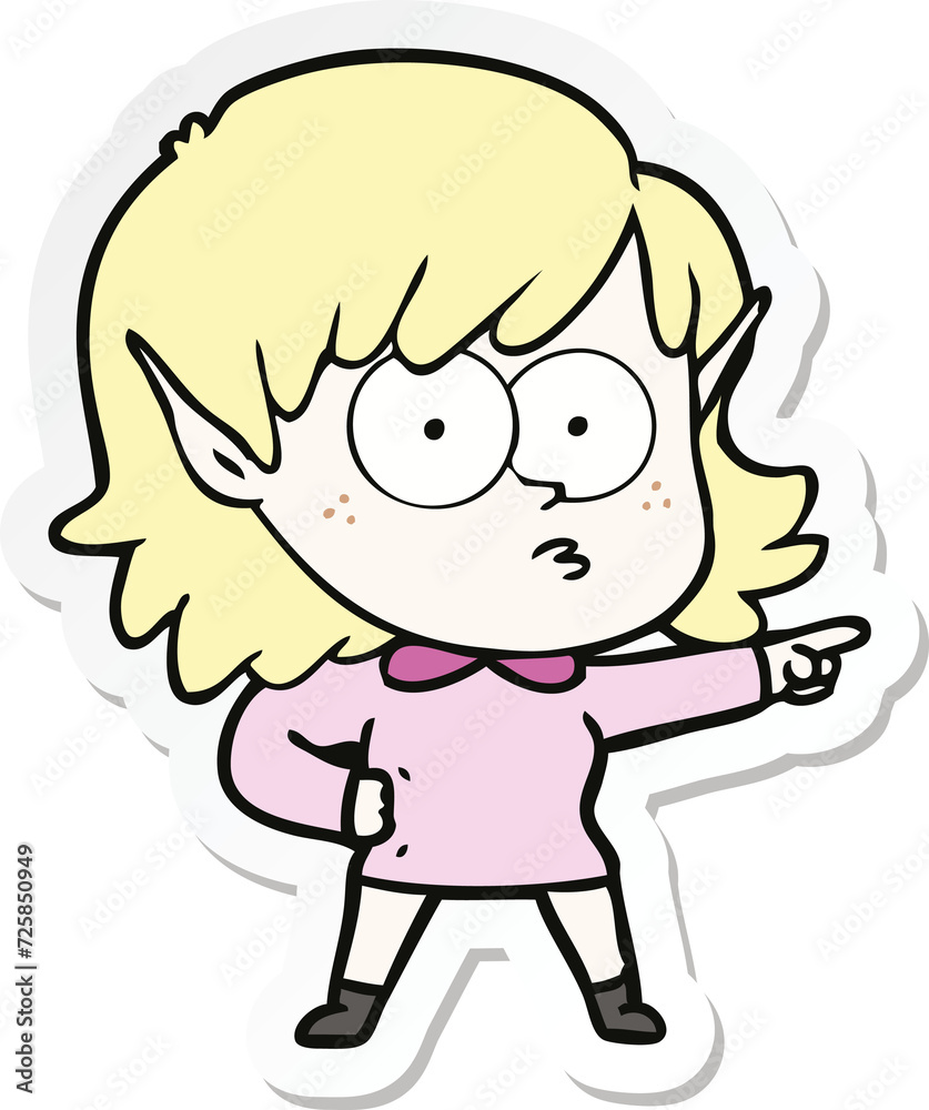sticker of a cartoon elf girl staring and pointing sticker of a cartoon elf girl staring and pointing