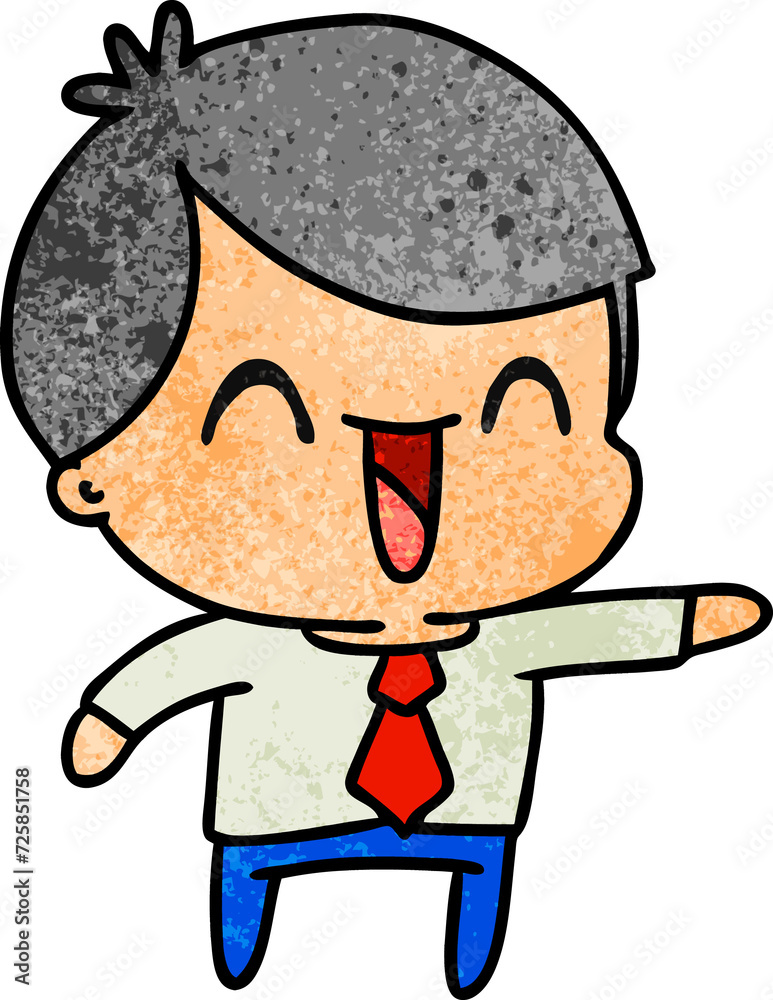 Fototapeta premium textured cartoon of kawaii man in suit