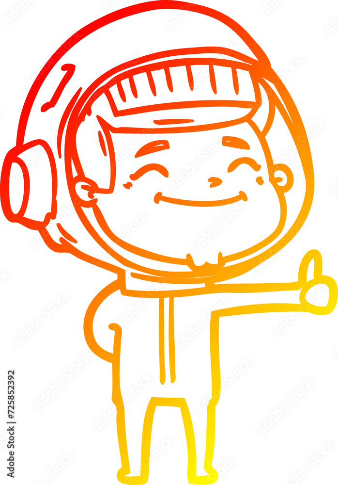 Fototapeta premium warm gradient line drawing happy cartoon astronaut