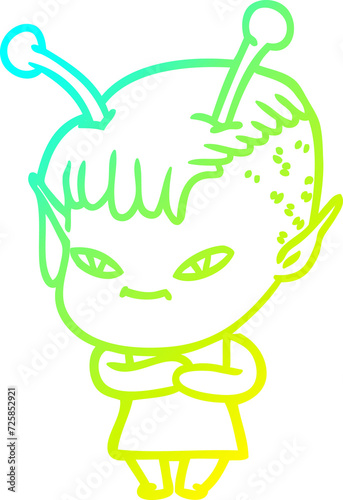 cold gradient line drawing cute cartoon alien girl