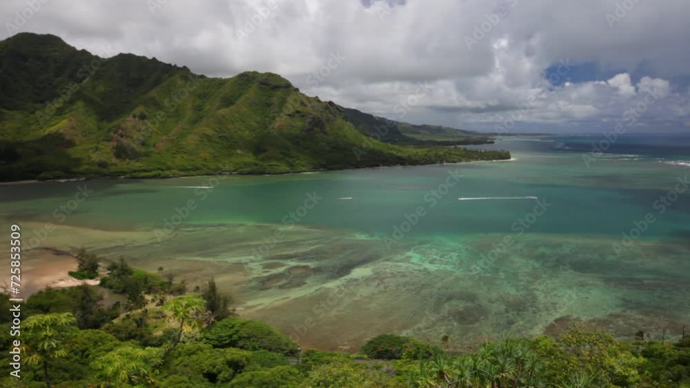 Majestic view from Hawaiian mountain of beautiful ocean Majestic view from Hawaiian mountain of beautiful ocean