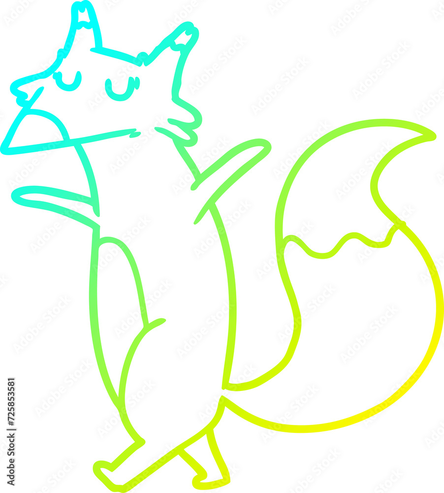 Naklejka premium cold gradient line drawing cartoon fox